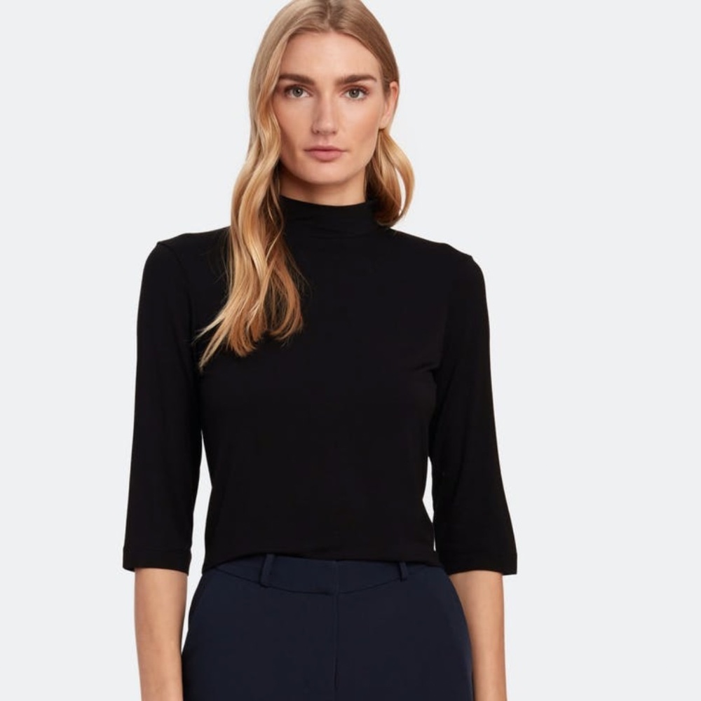 Vince Shrunken Mock Neck Elbow Sleeve Tee